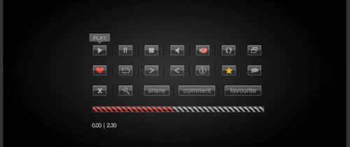 Glass video playback buttons free psd file