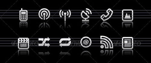 Simple icons on black background - Set 6