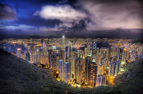 Hong Kong from the peak on a summer's night photography